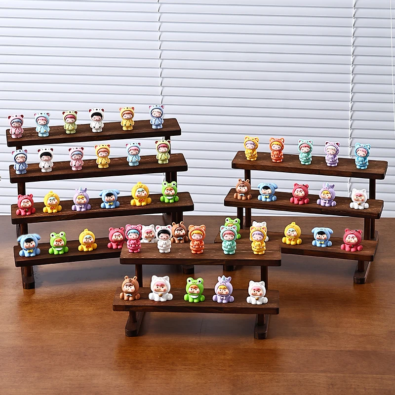 Rustic Wooden 4-Tier Display Shelf for Collectibles, Farmhouse Stand for Windmill Dolls & Miniatures, Handcrafted Home Decor Org