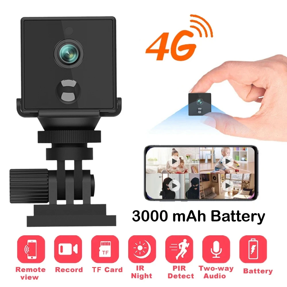 5MP Mini 4G Security Camera SIM Card WiFi Camera Built-in 3000mAh Human Detection Video Surveillance Camcorder Voice Intercom