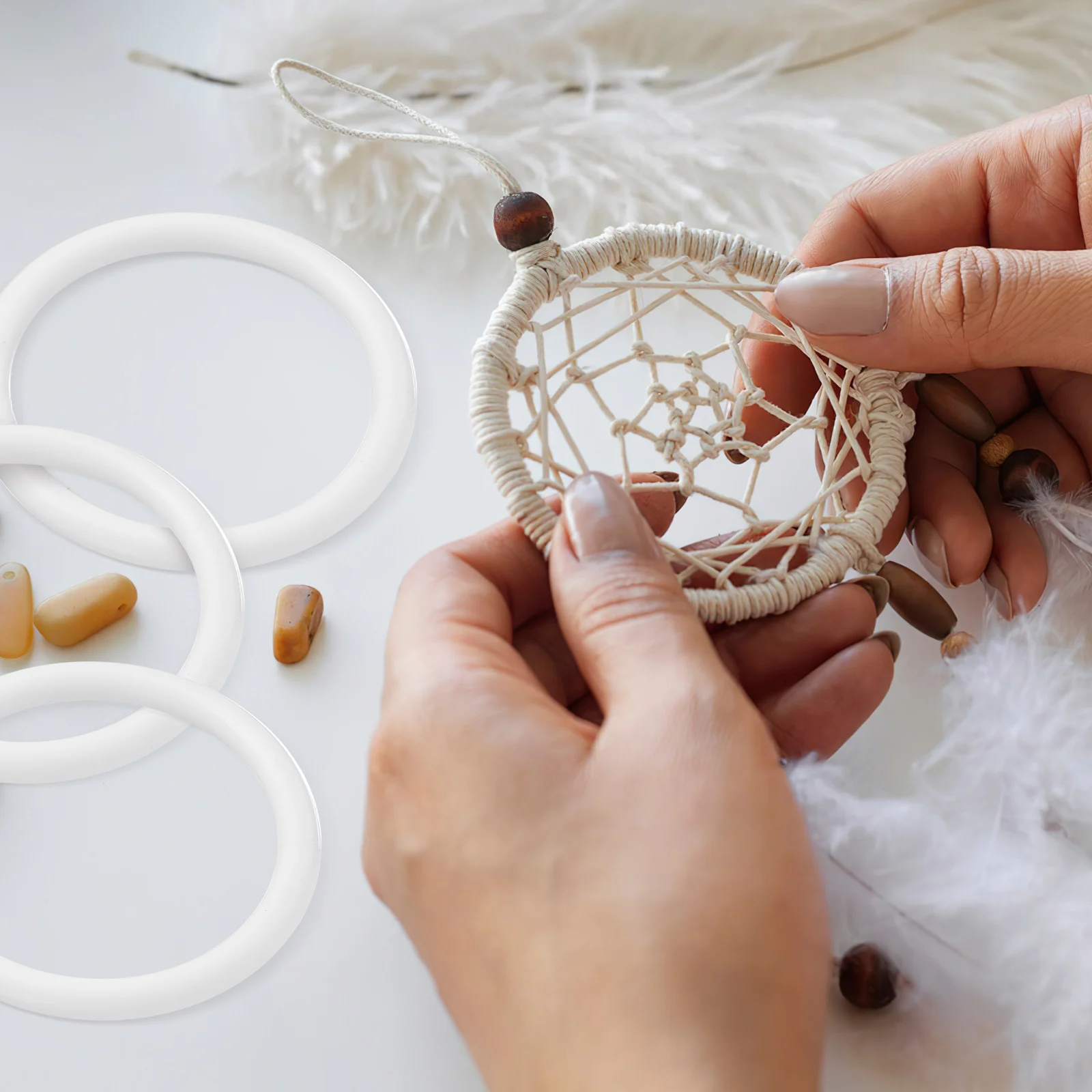 Ring Catcher Dream Rings Macrame White Hoops Round Wreath Hoop Floral Plastic Gold Circle Dreamcatcher Diy Iron Craft Metal