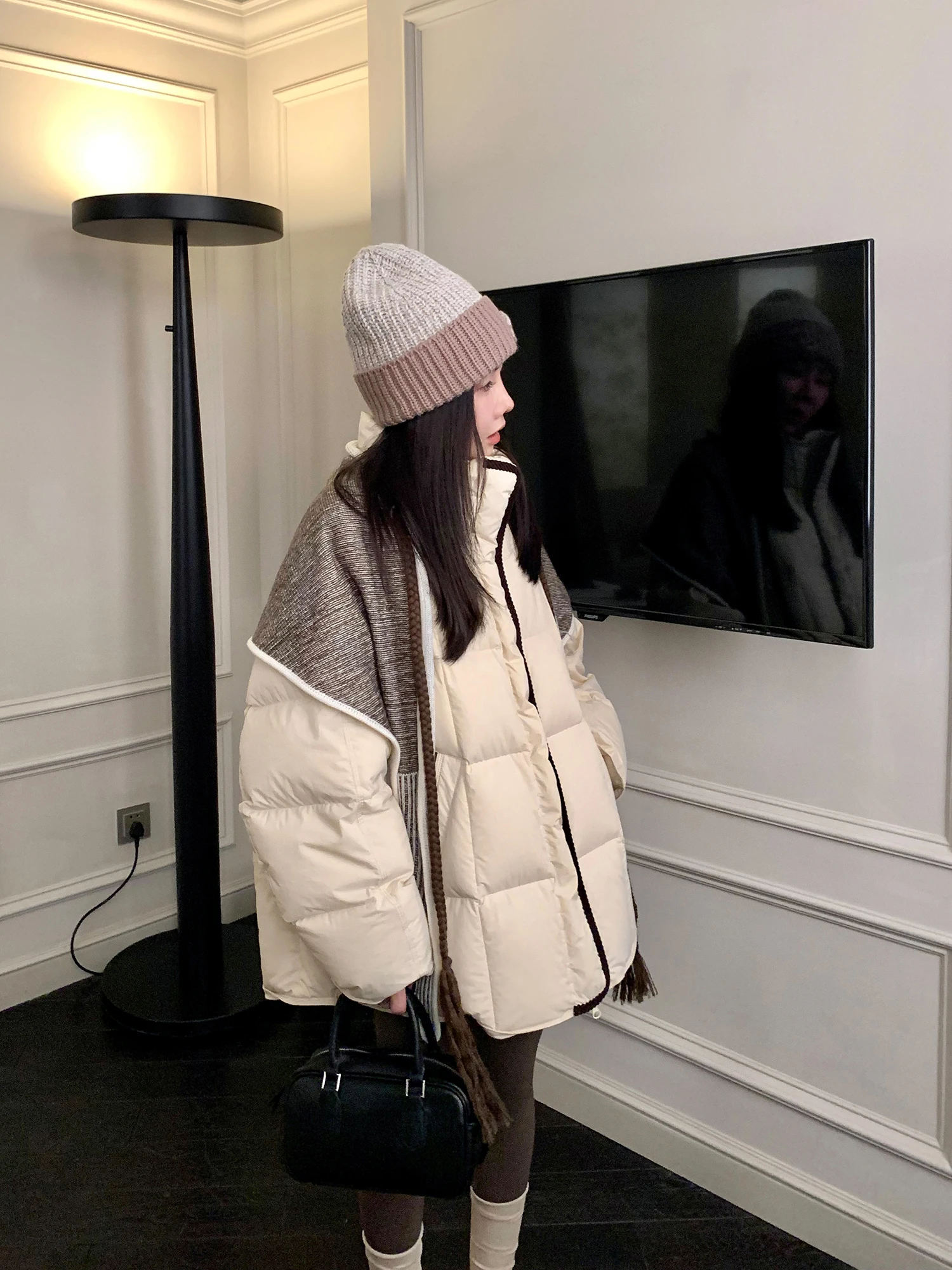 

Женская повседневная удлиненная куртка с воротником до плеч, 95% белый пух, теплая свободная верхняя одежда, новинка зимы