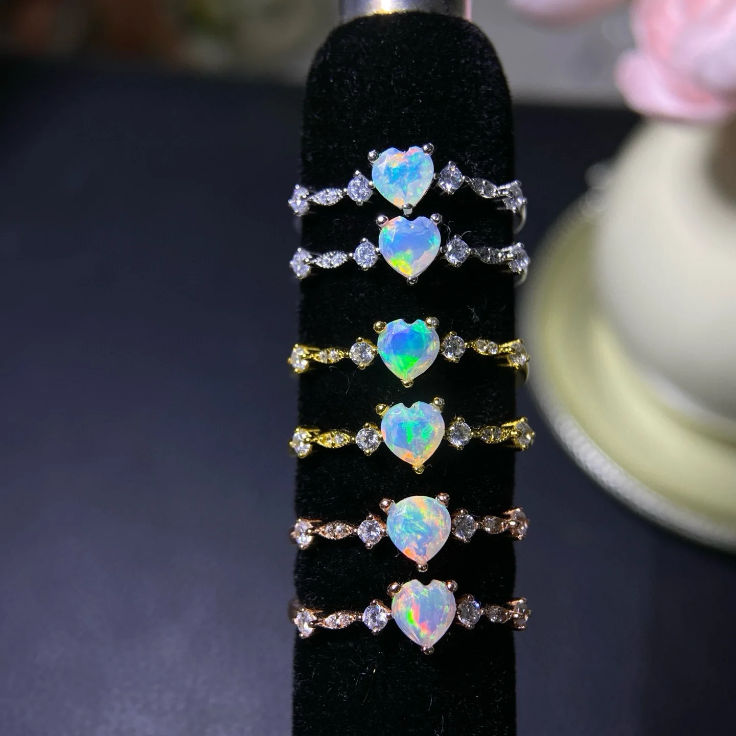 

80 Pieces S925 Sterling Silver Natural Opal Stone Ring Heart Shaped Colored Gemstone Ring For Women Fine Jewelry Wholesale