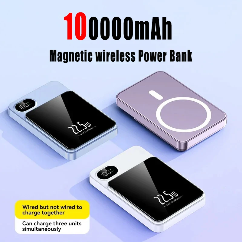 

100000mAh Xiaomi Wireless Magnetic Power Bank 22.5W Fast Charging Portable Battery Charger For iPhone XiaoMi Samsung