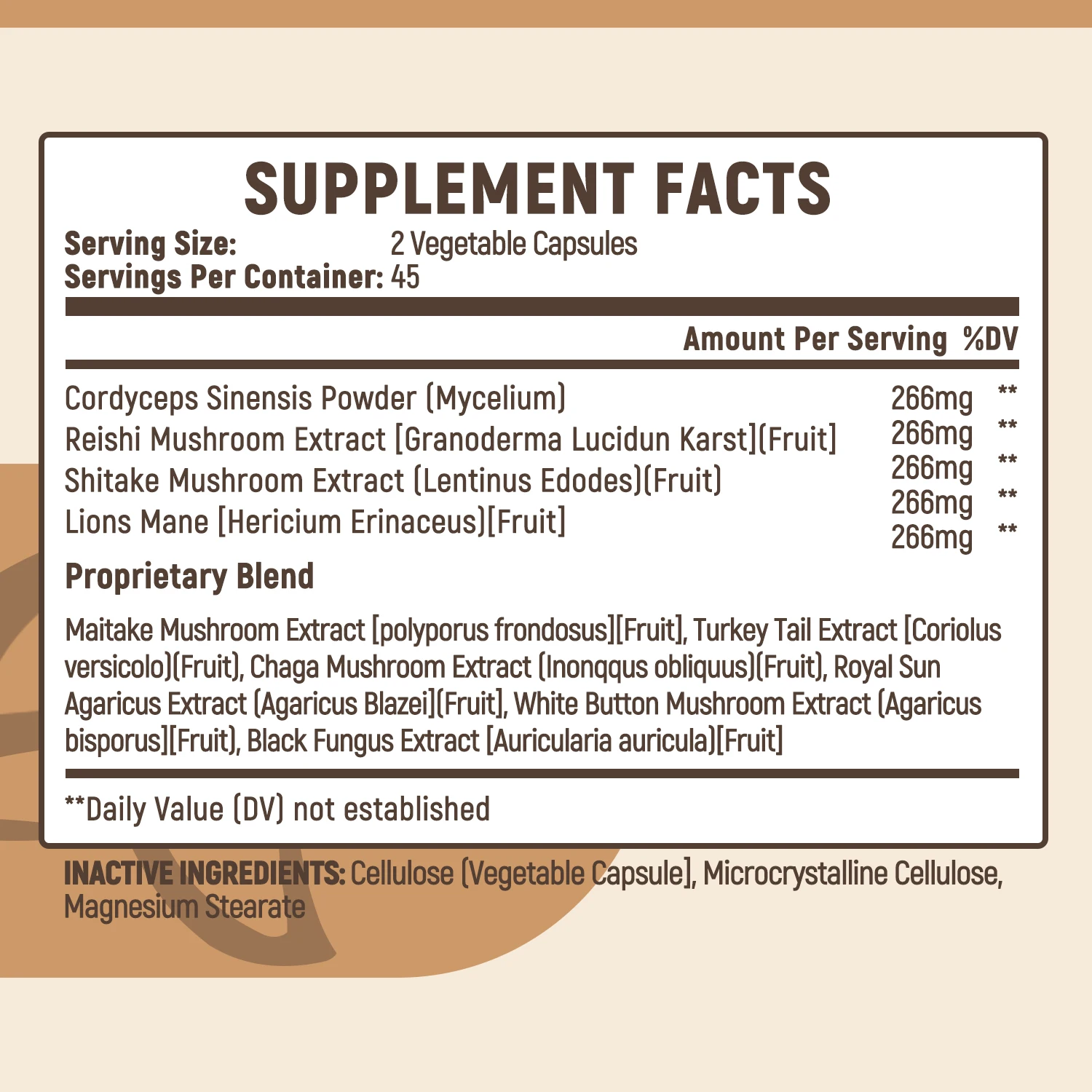10x Mushroom Complex Capsules with Lions Mane, Chaga Nootropic Brain Supplement for Memory and Immunity view 2