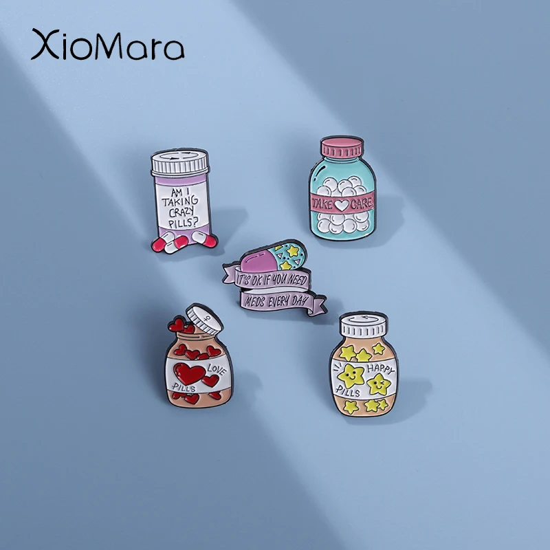 Love Star Pills Enamel Pins Custom It's Ok to Take Meds Brooch Lapel Badges Mental Health Care Jewelry Gift for Kids Friends