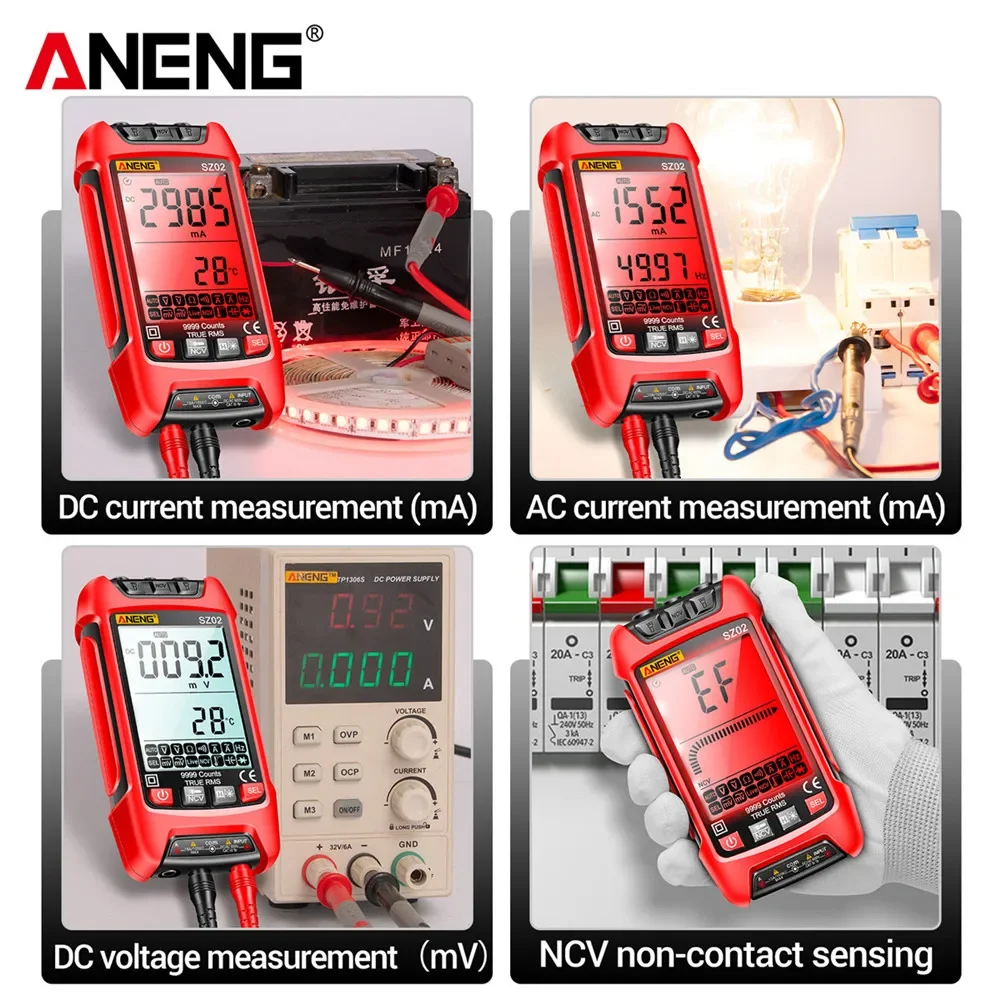 ANENG SZ02 SZ01 inteligentny multimetr cyfrowy 6000/9999 zlicza True RMS Test tranzystora oporu elektrycznego miernik pojemności