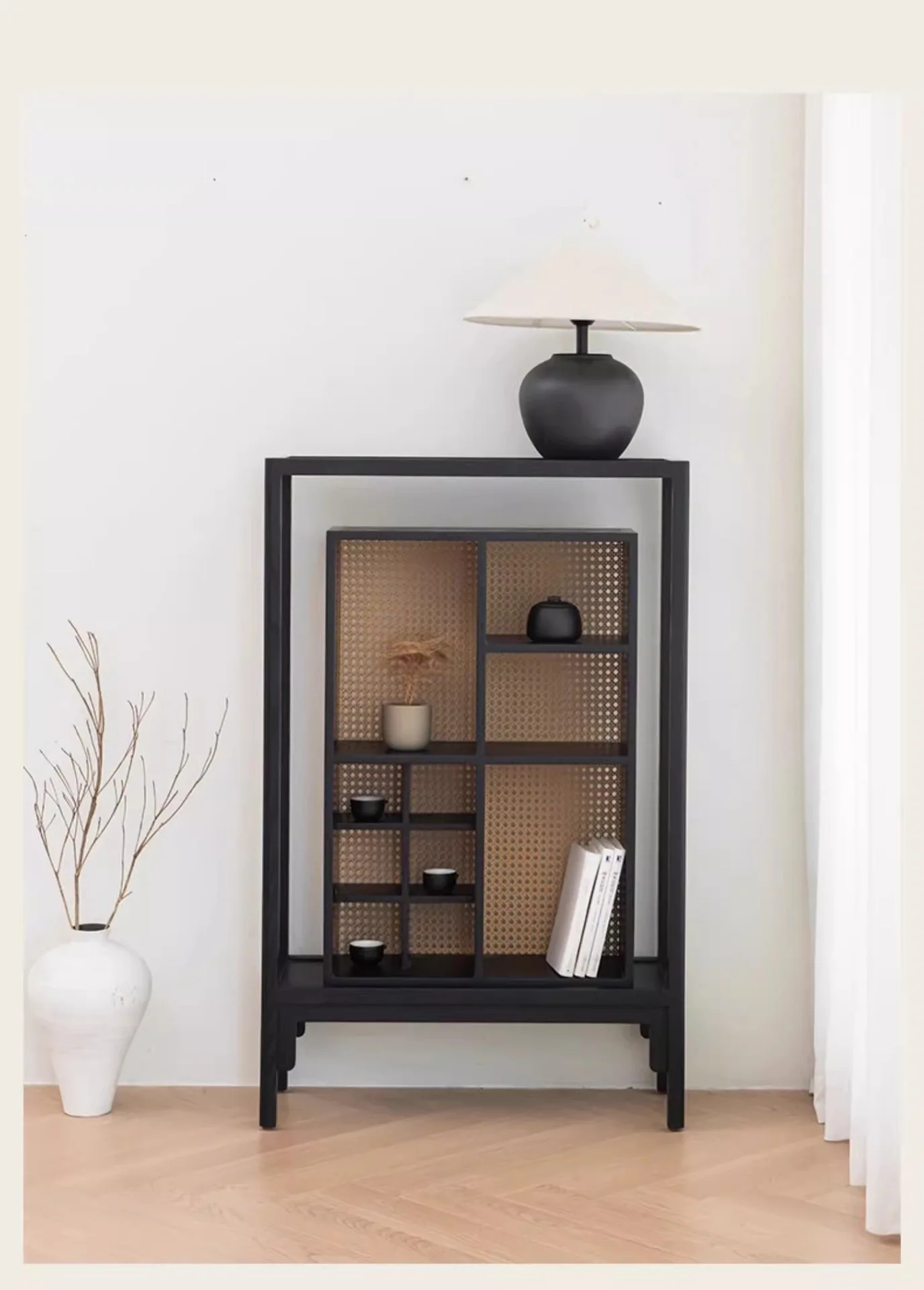 Solid wood display cabinet Modern simple pantry storage cabinet Nordic black multi-functional pantry cabinet