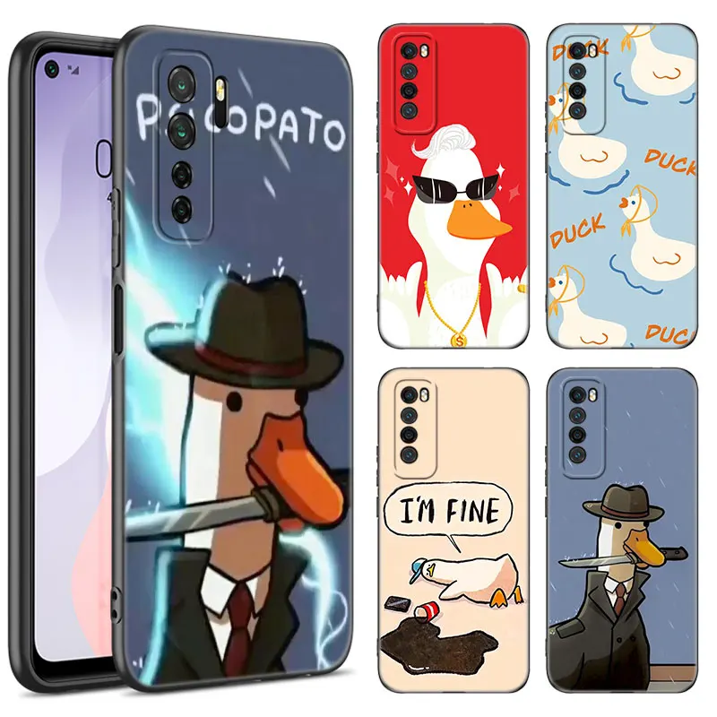 New Fun Duck Goose Black Silicone Phone Case For Huawei Nova 8 9 10 SE 11 Ultra 12 Pro 7i 8i 11i 11E Y70 + Y60 Y61 Y71 Y90 Y91