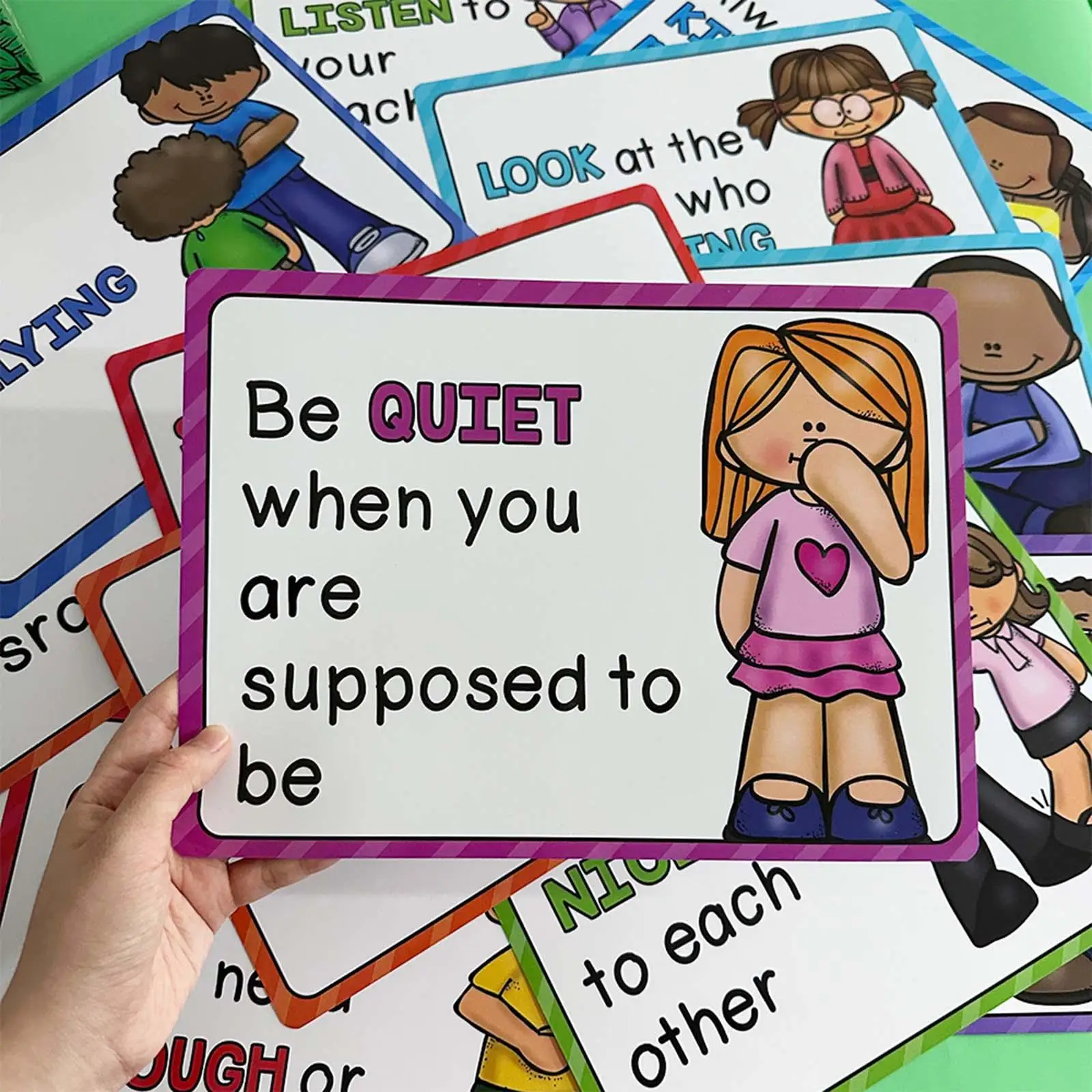 

15Pcs English Classroom Rules Educational Posters for Preschool for Preschool Bright Colors Kids Easy Install Teaching Tools