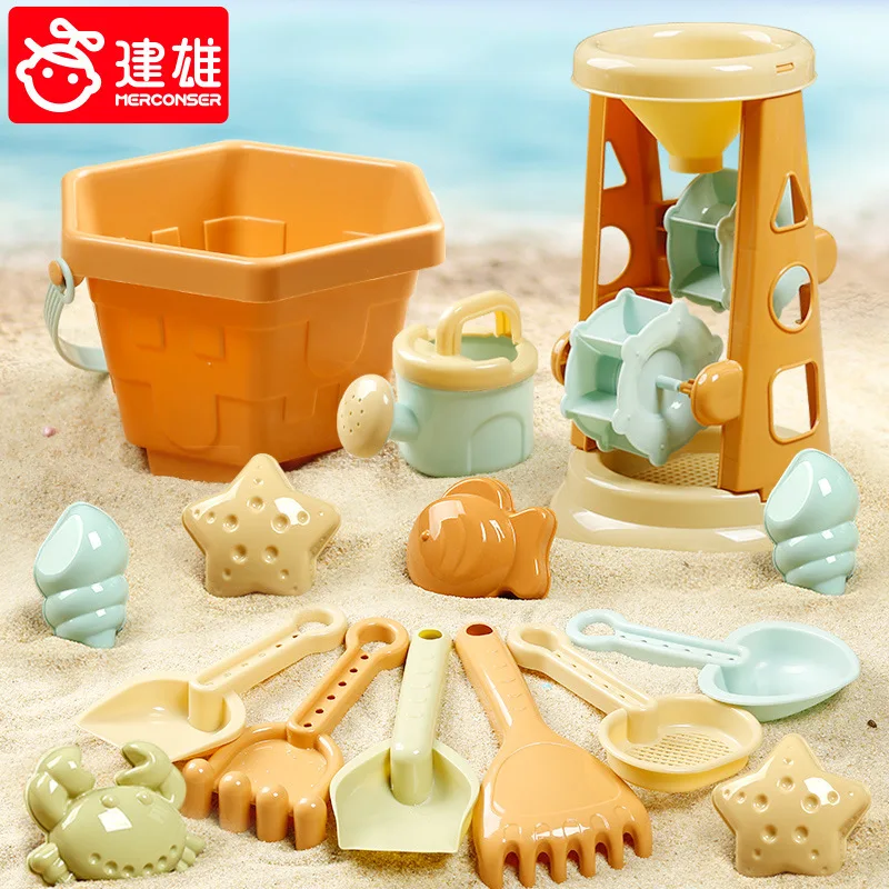 

Summer New 19 Piece Children's Beach Bike Set Baby Beach Digging and Playing Sand Tool Bucket Hourglass Toy