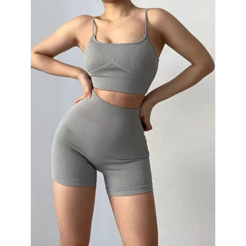 Conjunto de dos piezas de Color sólido para mujer, camisetas sin mangas con cuello Halter, pantalones de Yoga informales de cintura alta, estilo americano, Sexy, ajustado, deportivo, Fitness