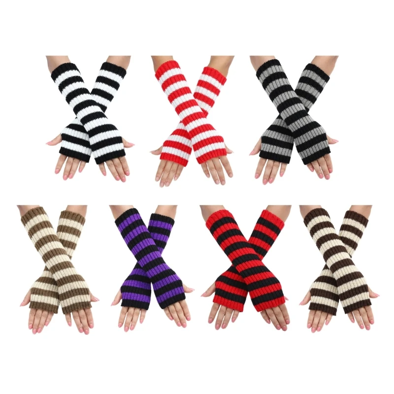 Winter Lengthen Wrist Striped Adult Knit Keep Warm Gloves for Outdoor Cycling Dropship