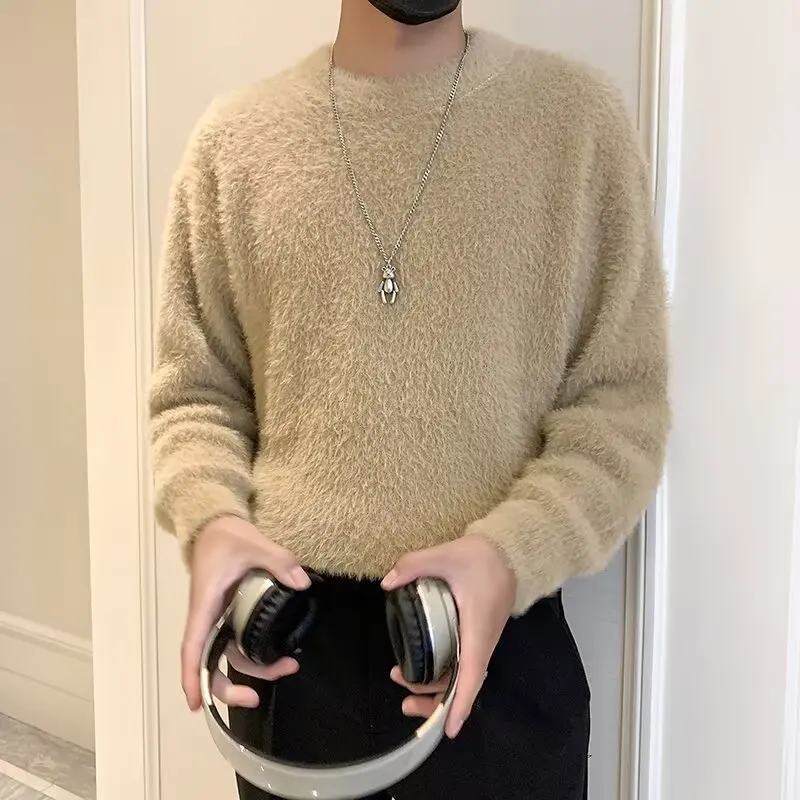 

Осень-зима мужской вязаный свитер пальто норковый бархат свободный ленивый круглый Ne Base irt теплый повседневный длинный топ из полиэстера