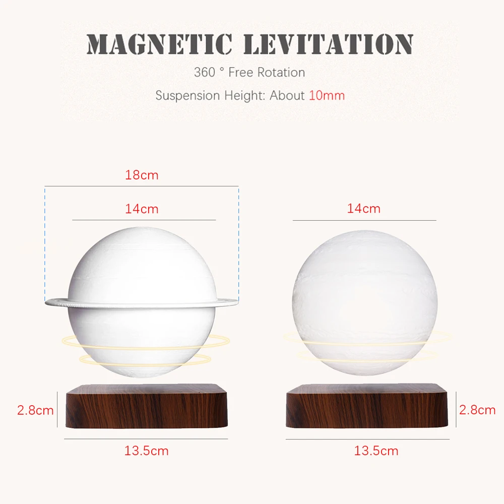 New 3D Printing LED Night Light Creative Touch Magnetic Levitation Moon Lamps 3 Colors Rotating Floating Atmosphereesk Lamp Gift