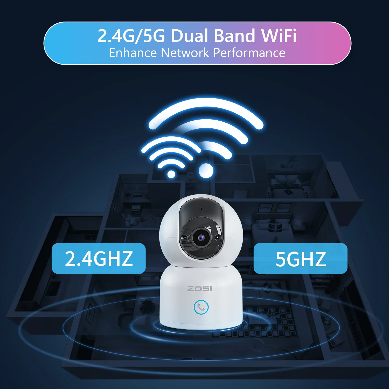 Zosi c518 interior pan/tilt câmera ip de segurança inteligente casa mini 2.4g/5g wifi câmera de vigilância ip 2k segurança bebê monitocamera