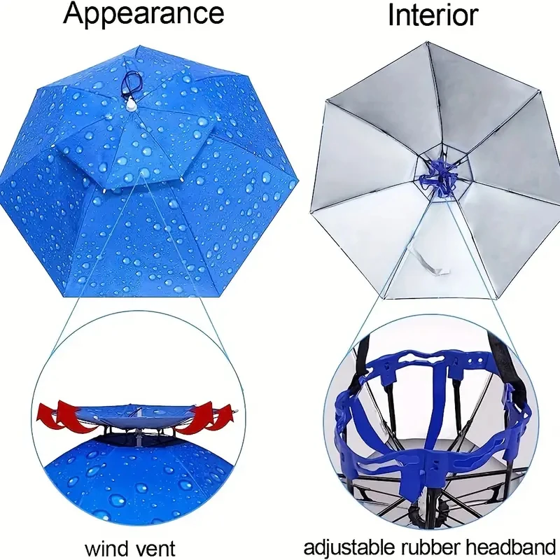 قبعة مظلة المطر قابلة للطي، مقاومة للماء، أغطية رأس لصيد السمك، قبعات رأس الشاطئ، طبقة مزدوجة للحماية من الأشعة فوق البنفسجية، واقي من الشمس