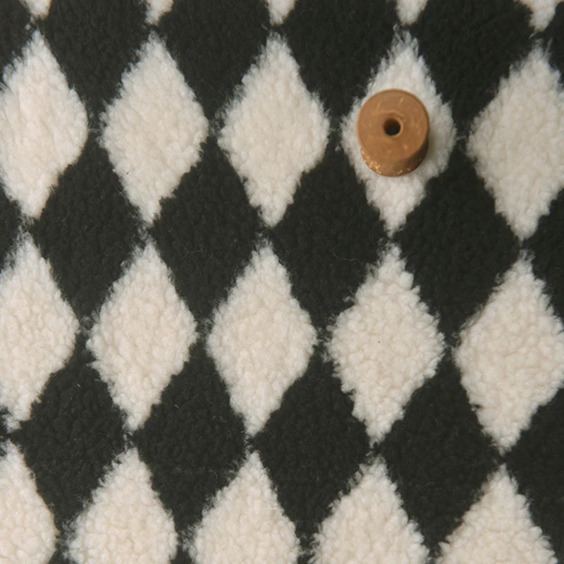 Black and White Diamond Checkered Wool Polyester Fiber Autumn and Winter Thick Top Long Warm Coat Children's Vest Fabric