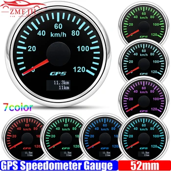 30-120KMH 52 มม.GPS Speedometer พร้อมเสาอากาศ 60KMH ความเร็วเมตร 7 สี Backlight วัดระยะทางสําหรับรถ Marine เรือ 12V24V CUSTOM