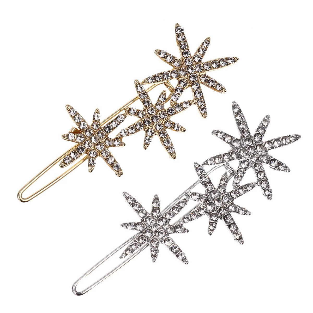 

2Pcs Snowflake Star Hairclips Rhinestone Crystal Hair Accessories Wedding Party Fashion Barrettes Women Girls Snowflake Hairpins