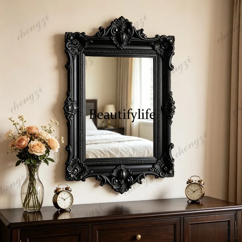 French retro makeup mirror wall-mounted vanity mirror living room fireplace decorative entrance mirror