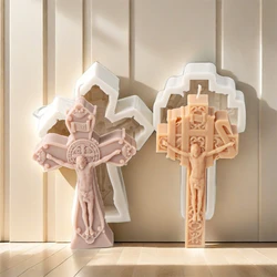 3D Jesus Statue Silicone Candle Mold Crucifixion Sculpture Gypsum Resin Casting Christian Mould Polymer Clay Craft Home Decor