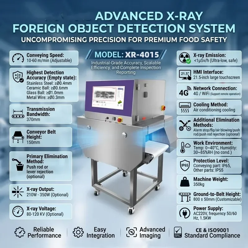 Food X-Ray Inspection Machine XR-4015 Foreign Object Contaminant Detector for Aluminum Vacuum Pouch Packaging Line