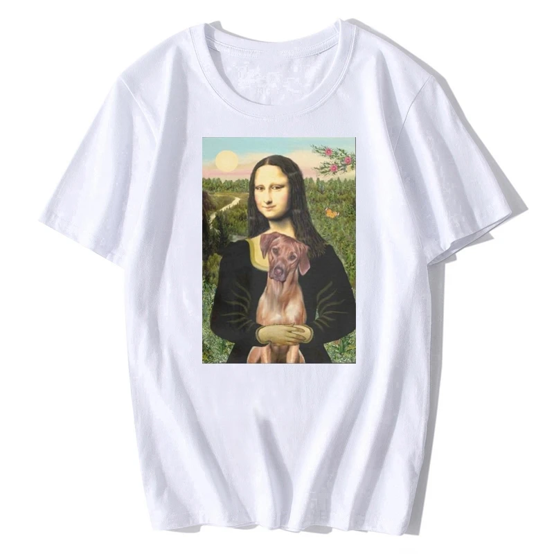 New Midnite Star Men Rhodesian Ridgeback Mona Lisa T Shirt Dogs Pets Cotton Tops Novelty T-Shirt Men Cotton Tshirt Tees Harajuku