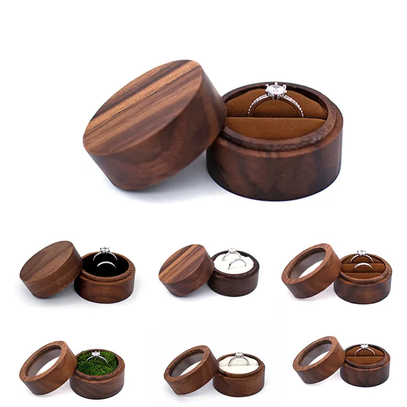 New Wooden Ring Box Jewelry Display Lover Ring Holder Proposal Engagement Wedding Organizer Golden Marriage Anniversary Gift