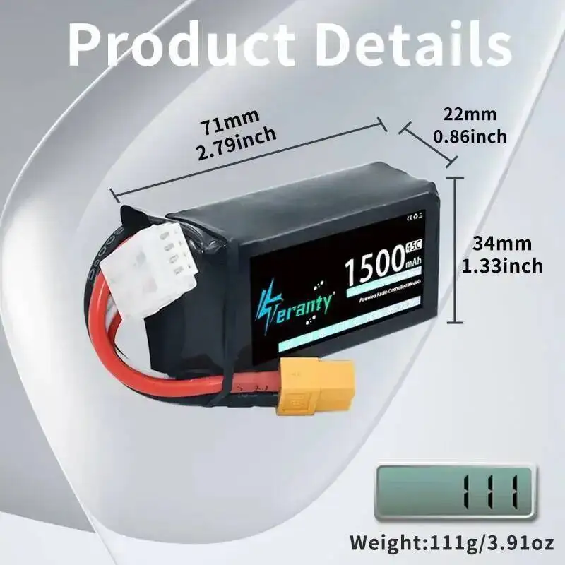 3 قطعة TERANTY 2S 3S 4S يبو بطارية 1500mAh 45C مع T XT30 XT60 JST التوصيل لطائرة هليكوبتر كوادكوبتر FPV الطائرة بدون طيار سباق السيارات #3