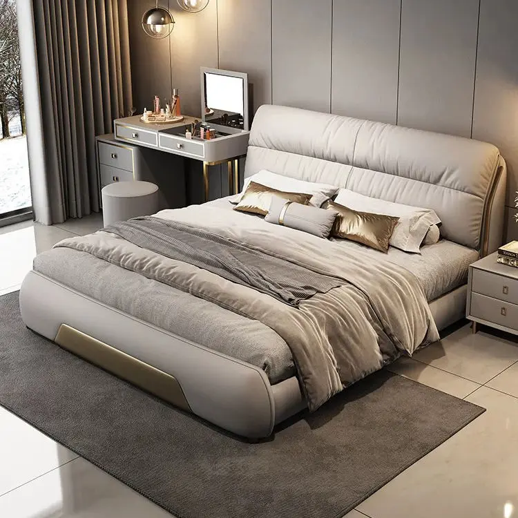 Bedroom Furniture Soft Up-holstered Beds king Size Double Bed Frame Box Leather Set with Mattress Design