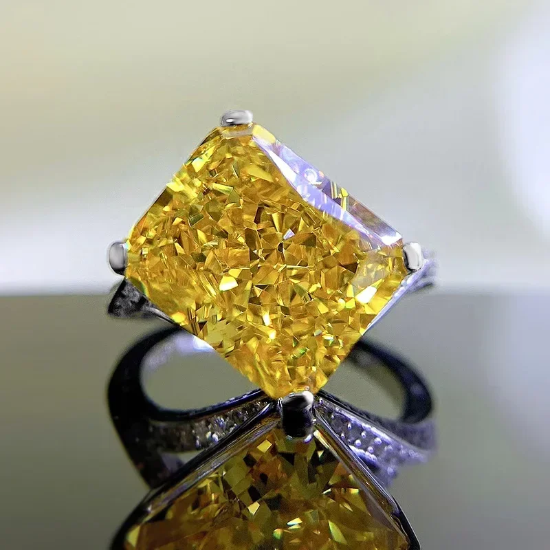 Spring Qiaoer Classic 925 Sterling Silver Crushed Ice 10*12MM Citrine Gemstone Wadding Engagement Ring Jewelry for Women Gifts