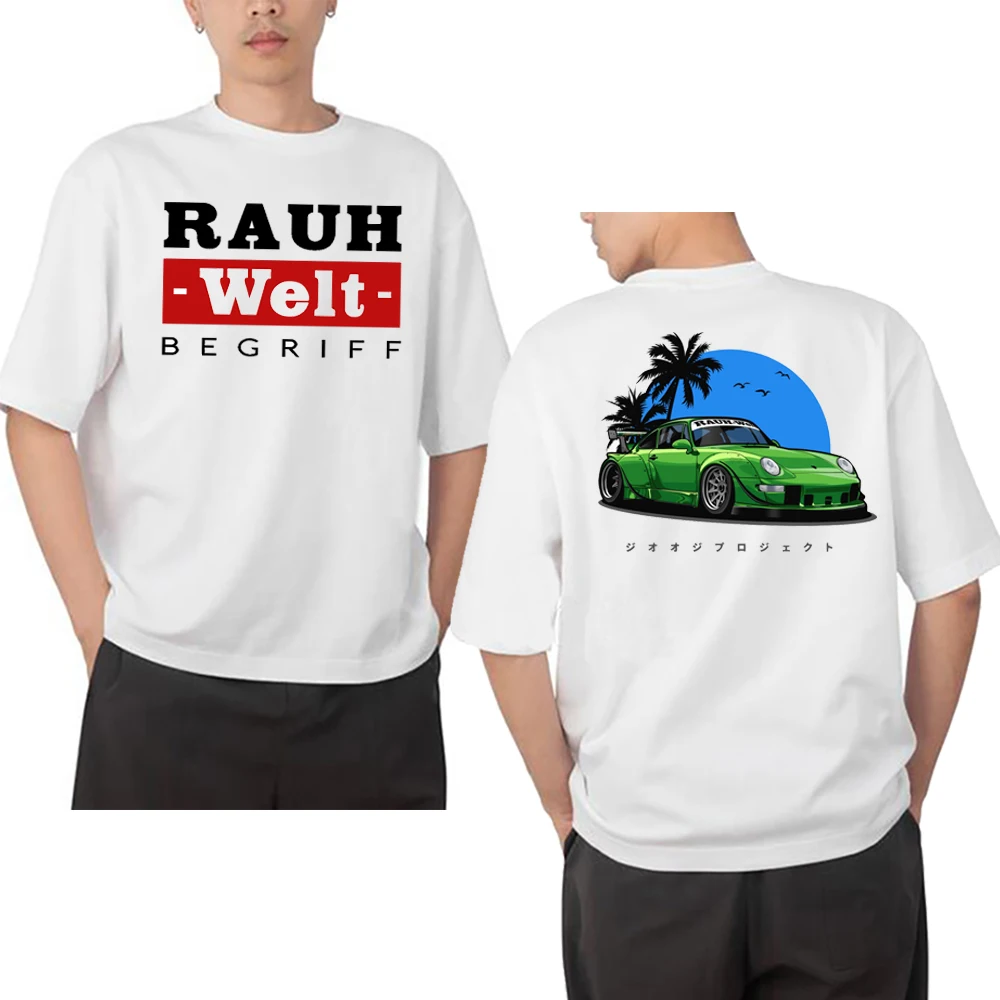 RWB 993 964 JDM Tuning Car Back klasyczna koszulka RAUH Welt BEGRIFF T Shirt męska z krótkim rękawem japońska Hip Hop chłopięca biała koszulki w