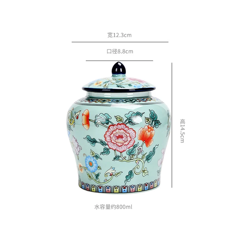 Enamel General Jar Painted Flowers Moisture-proof Sealed Tea Jar Art Crafts Ornaments Sundries Storage Box Home Decoration Gifts