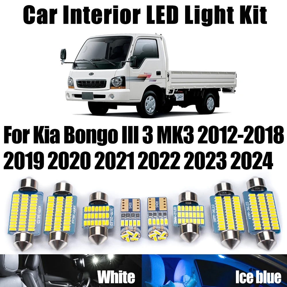 8 pçs para kia bongo iii 3 mk3 2012- 2021 2022 2023 2024 carro led interior leitura placa de licença kit luz canbus mapa cúpula lâmpadas