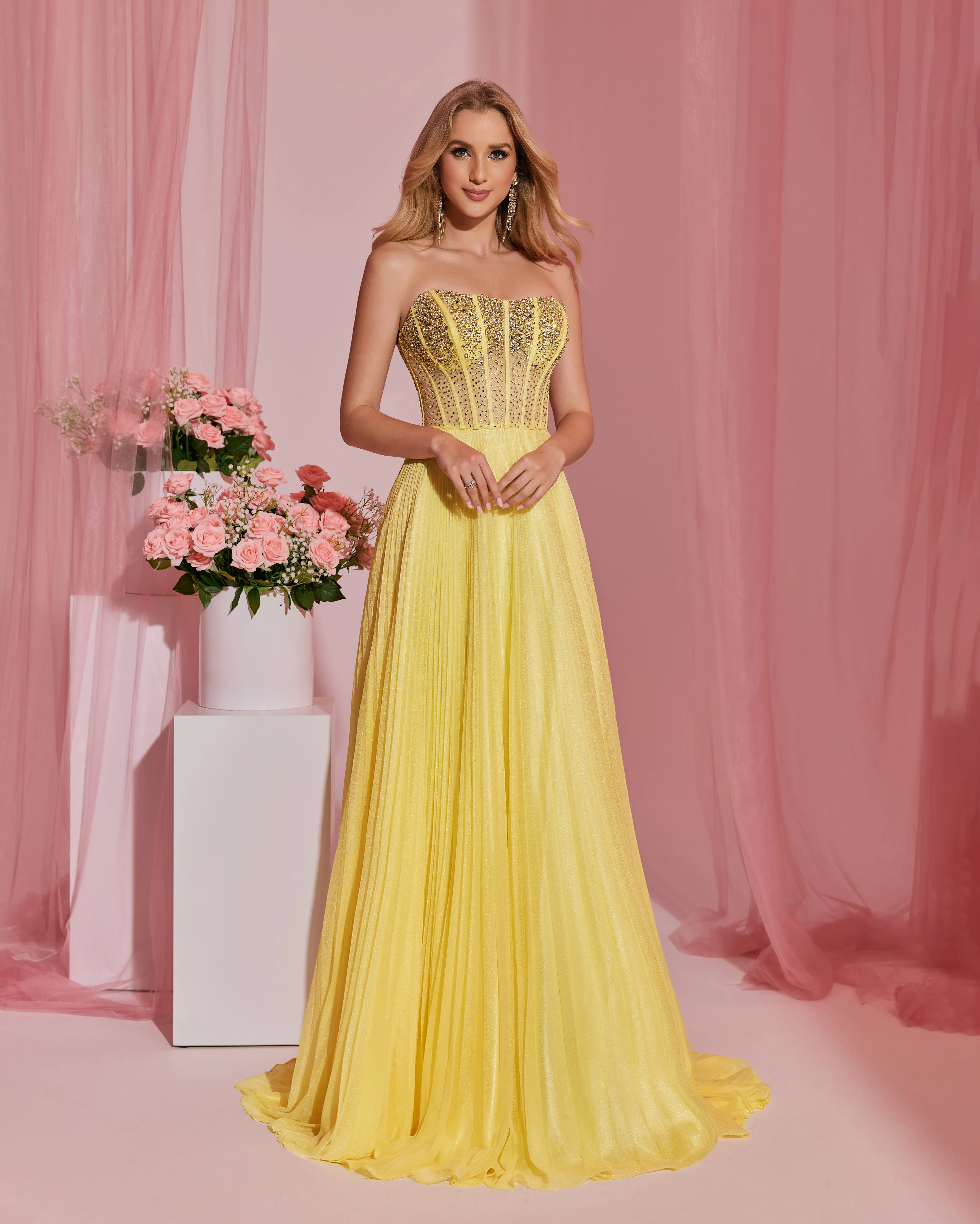 شاليمار تشانغ فساتين السهرة الصفراء الفاخرة حسب الطلب