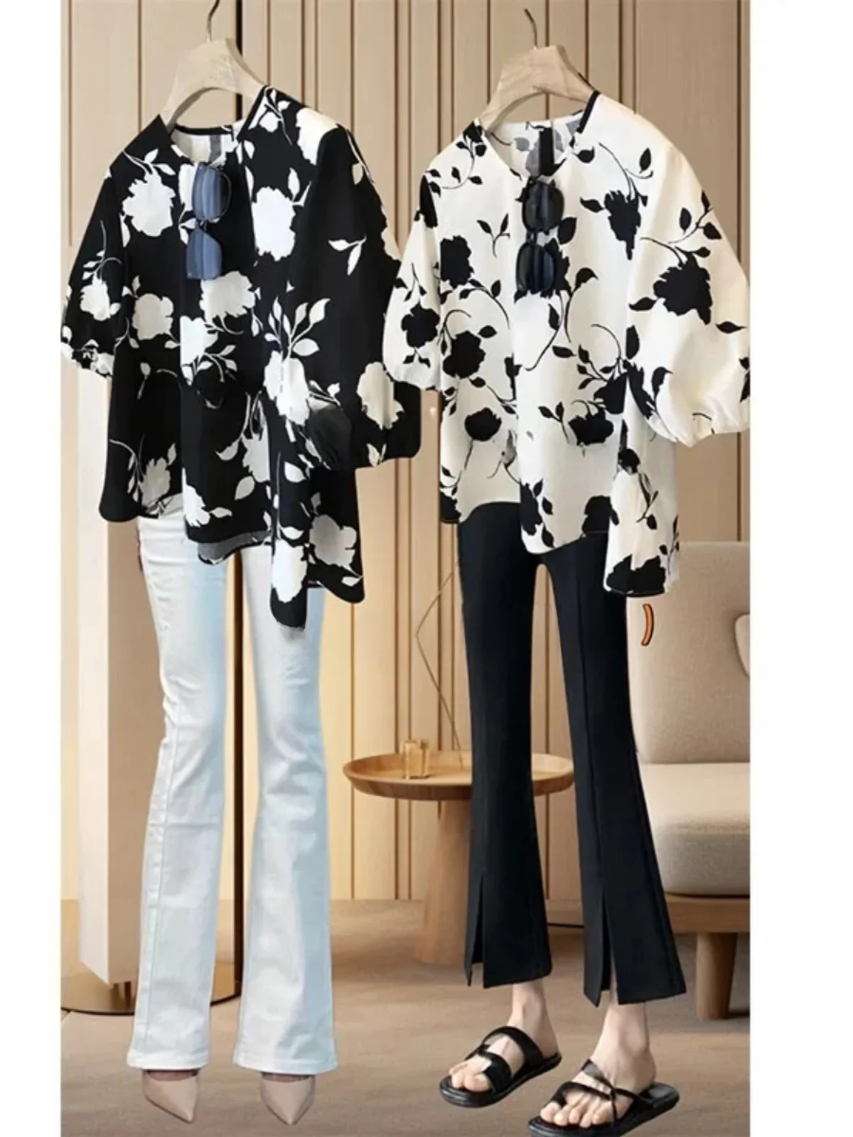 

plus Size Women's Floral ort Sve Loose Bubble Sve Top Summer Casual Wear And Pear aped Body Friendly