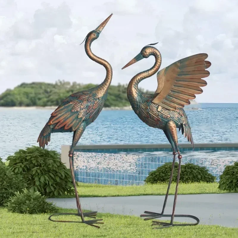 33-37 Inch Metal Crane Garden Statue Décor Bird Heron Sculpture Outdoor Decoration for Yard Pond Lawn Backyard Pool