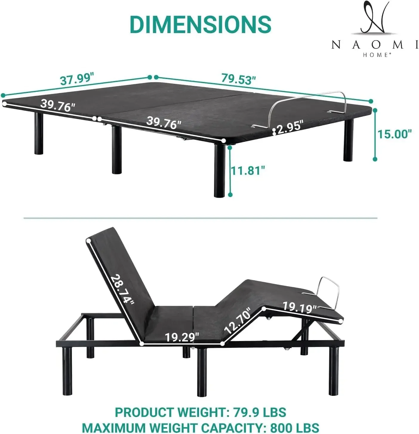 Twin XL verstelbaar bedframe Metaal Zwart 7-posities Draadloze afstandsbediening Eenvoudige montage - Verbeterd comfort en stijlvol ontwerp