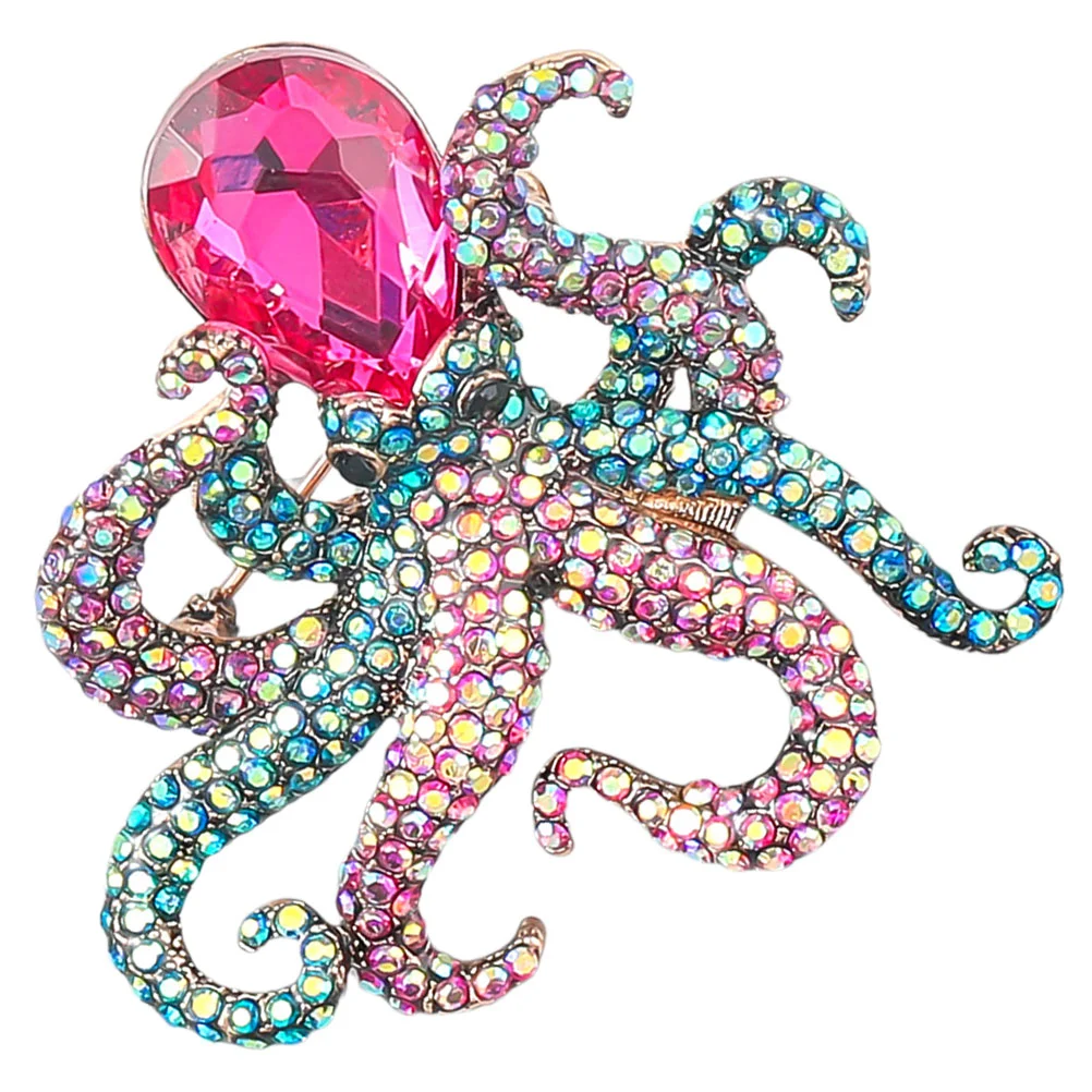 Funny Octopus Brooch Rhinestone Pins Collar Costume Jewelry Brooches For Women Gifts Birthday Unique Shawl Alloy Girl