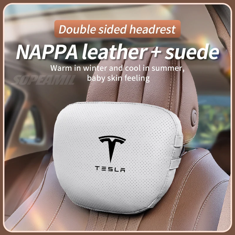 

Tesla Model 3 Model Y Model S Model X Leather Suede Double-sided Car Headrest Neck Support Seat Lumbar cushion Soft Neck Pillow