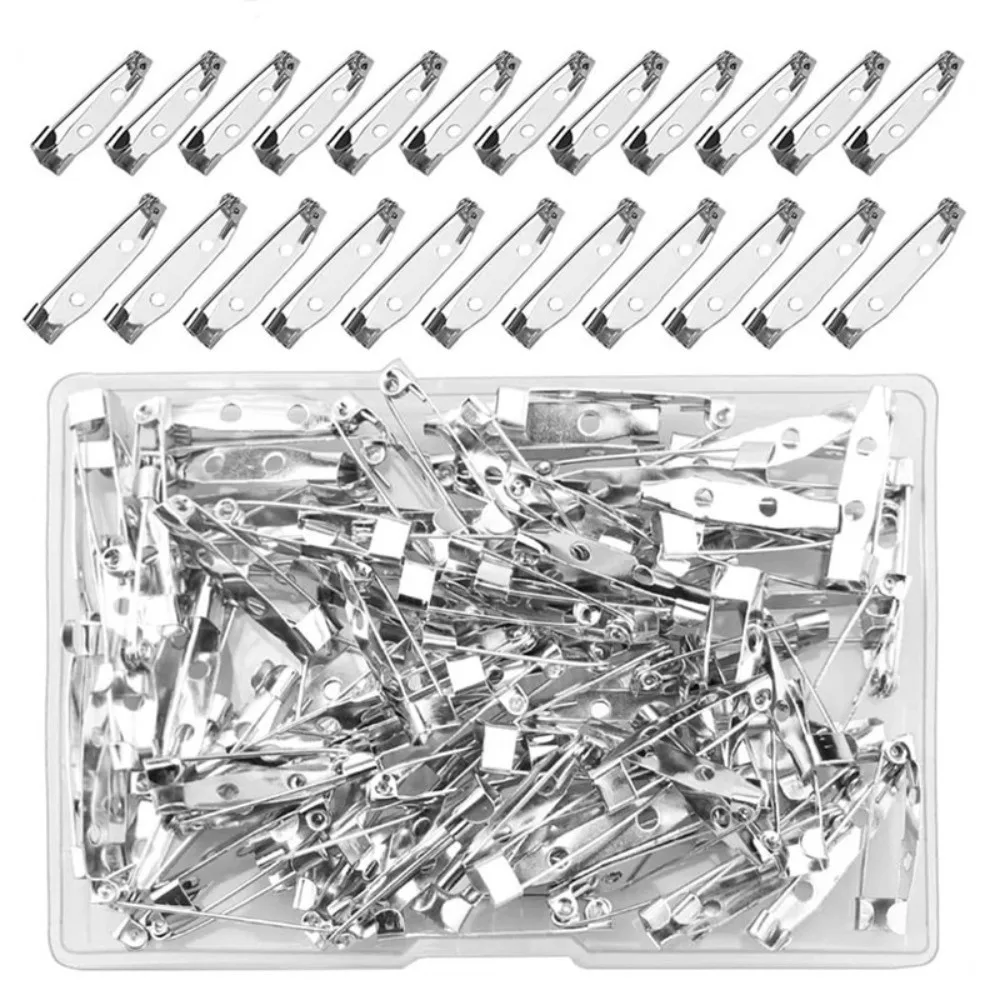 60/80/100pcs New Metal Bar Pins 15/20/25/32/38/45mm Silver Brooch Clasp Pins DIY Craft Name Tags Pins Sewing Accessories