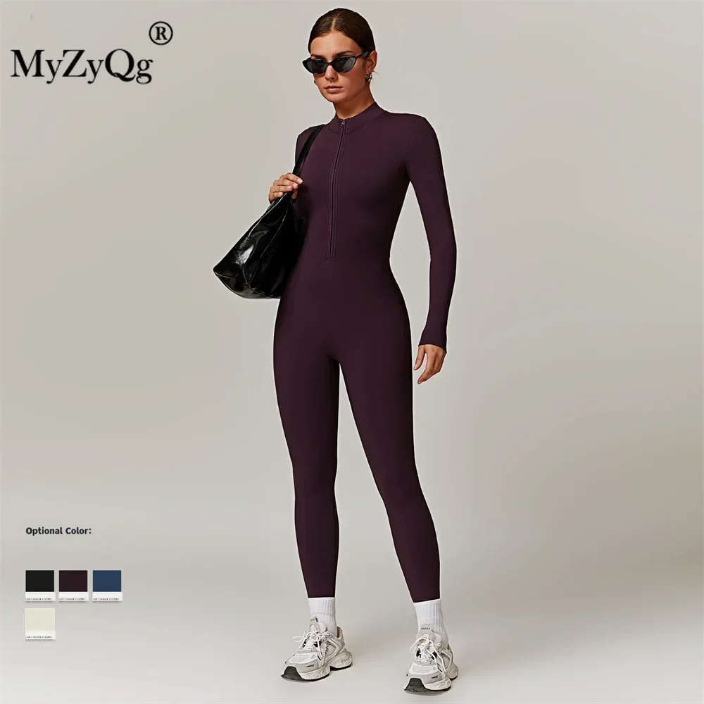 MyZyQg Women Winter Fleece Warmth One-piece Long Sleeve Zipper Jumpsuits Ballet Dance Aerial Warm Wear Fitness Sports Bodysuit