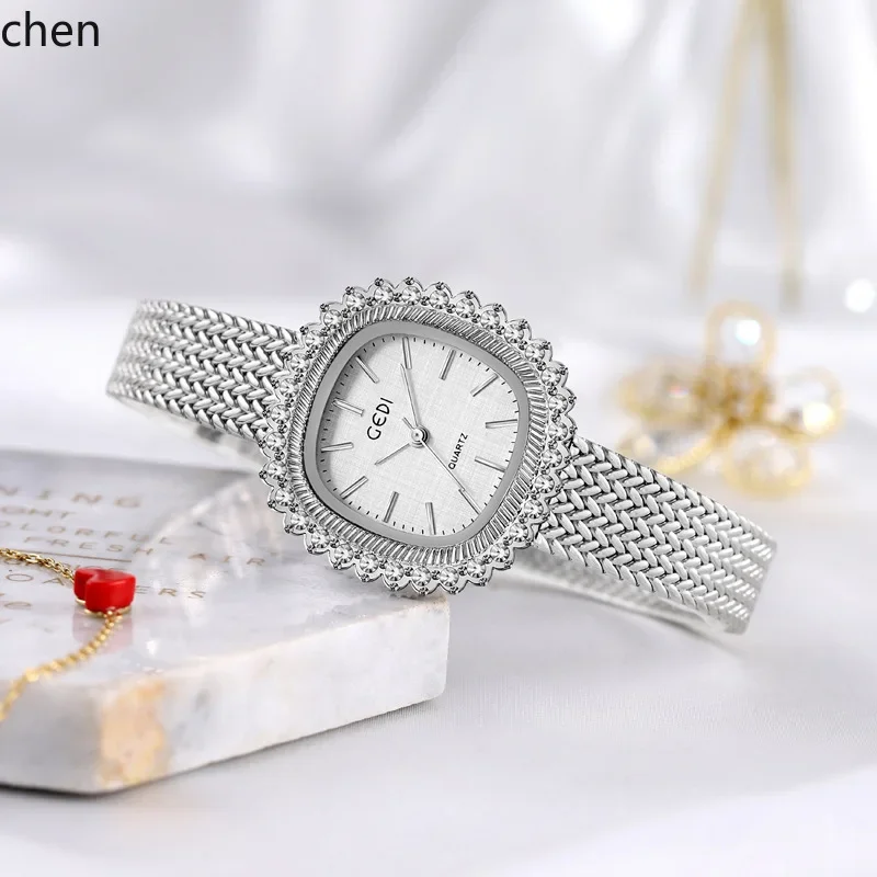 

ZZB small gold watch diamond-set vintage women's niche high-end quartz watch
