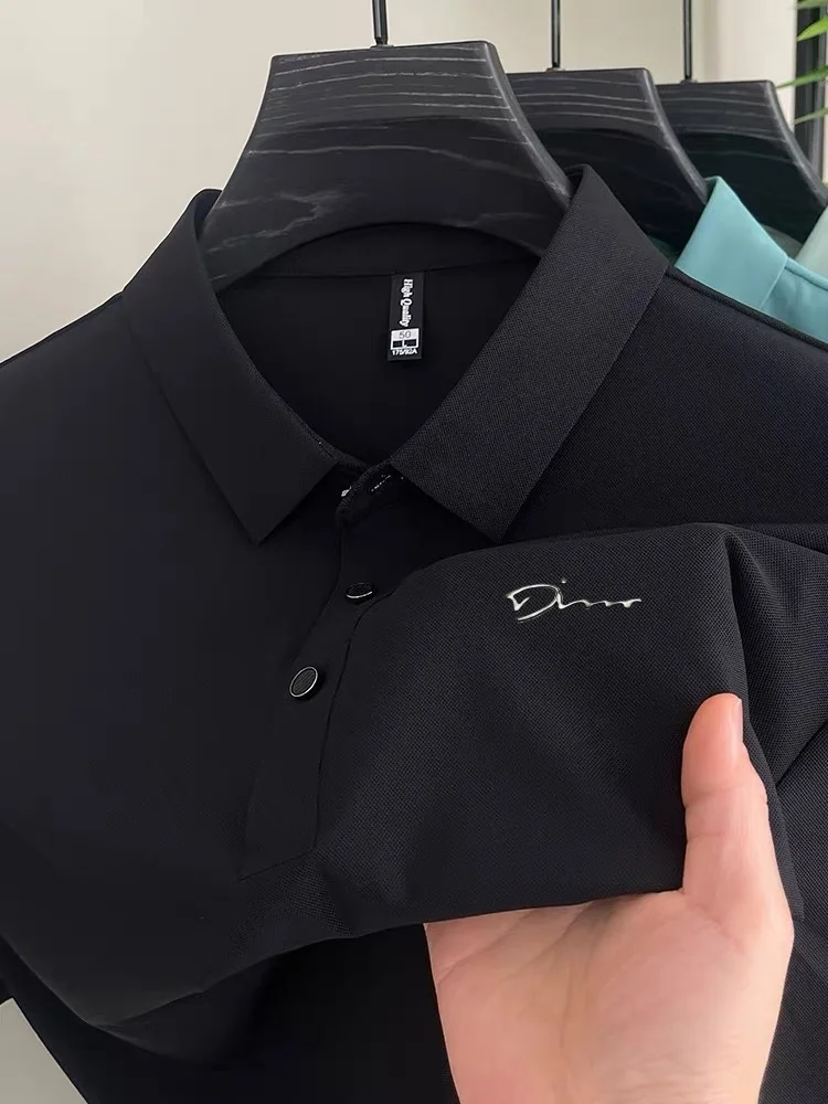 

Fashionable French men's button design T-shirt, high-end designer boutique design embroidered comfortable breathable top shirt