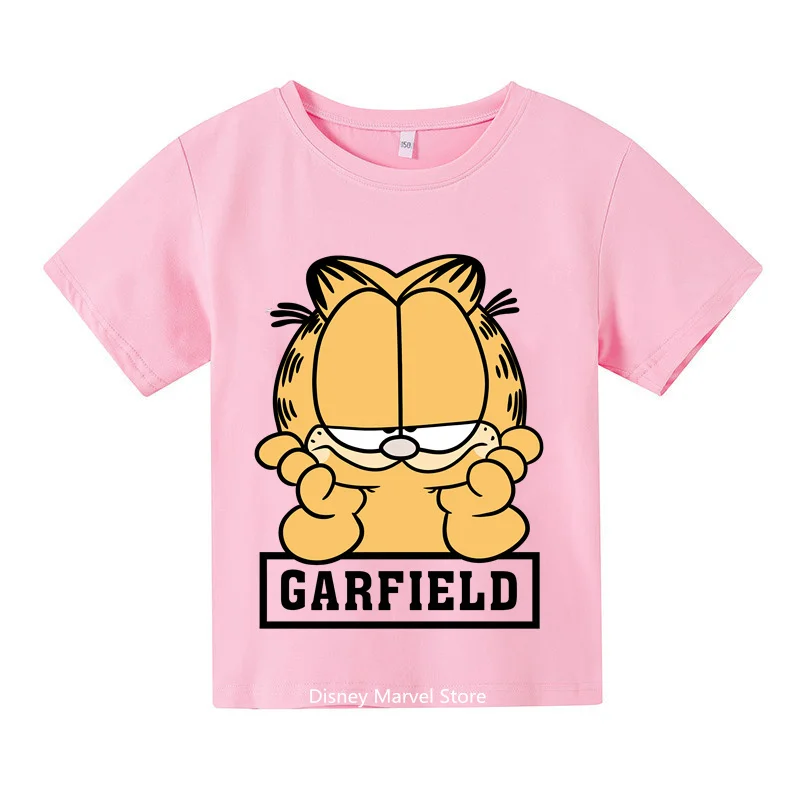 

2024 Garfield Cartoon Kids Summer Crewneck Short Sleeve Garfield Cool T-shirt Sweatshirt Fashion pure cotton short sleeve studen