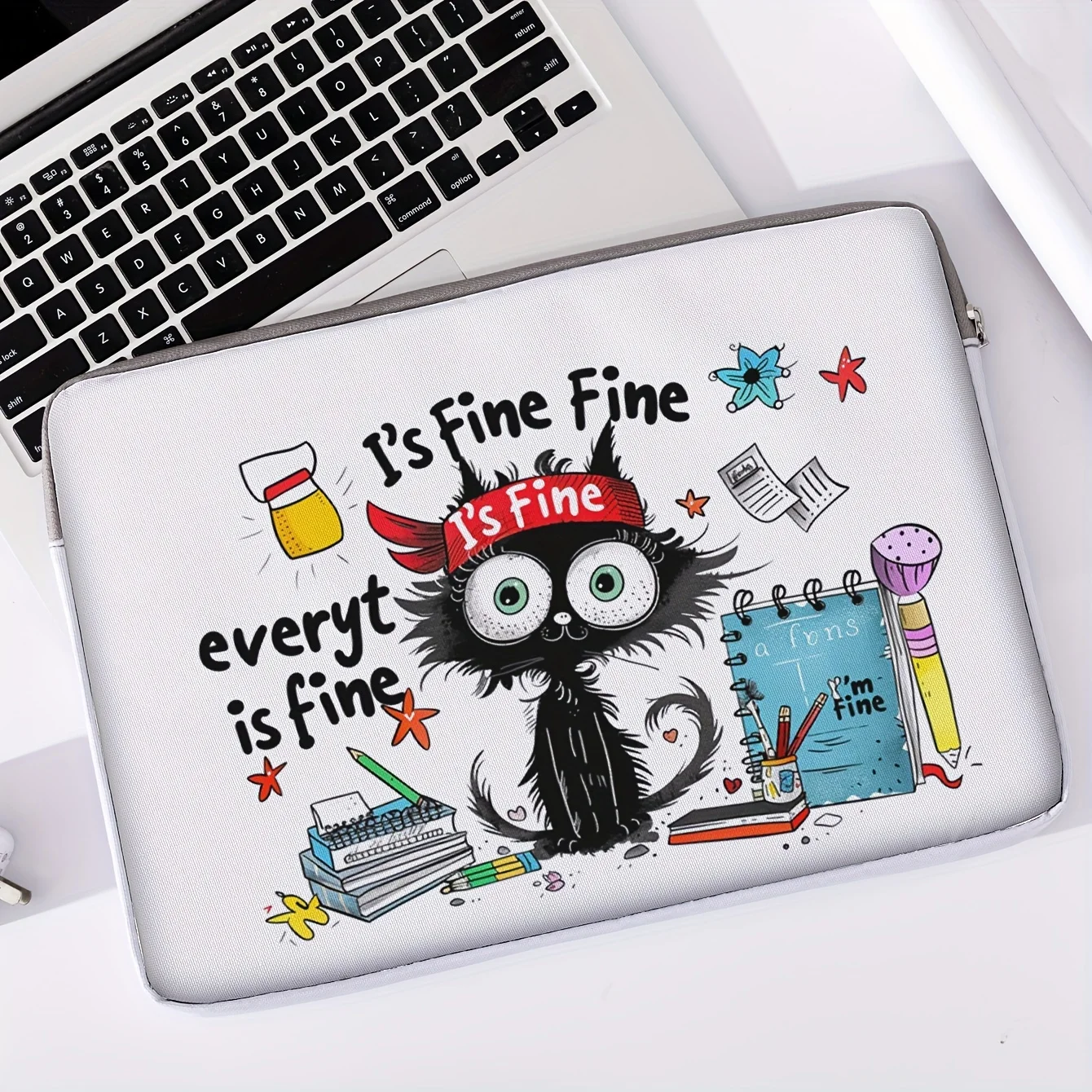 One piece set, two styles, black cat patterned laptop bag and briefcase, suitable for 14 inch laptops