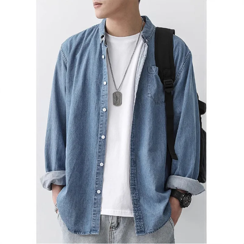 

Men's Thin Denim Jacket Solid Color Lapel Shirt Simple and Slim Fit Daily Casual Spring and Summer