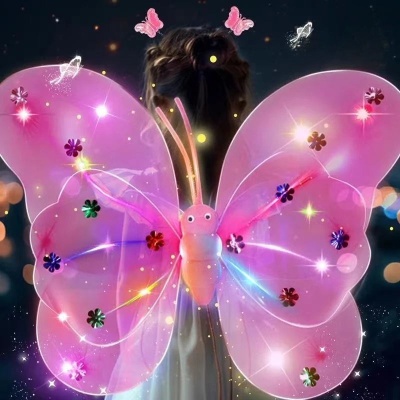 1 conjunto de asas luminosas piscando borboleta saia luzes terno led crianças traje adereços meninas saias anjo 2-8 anos brinquedos desempenho