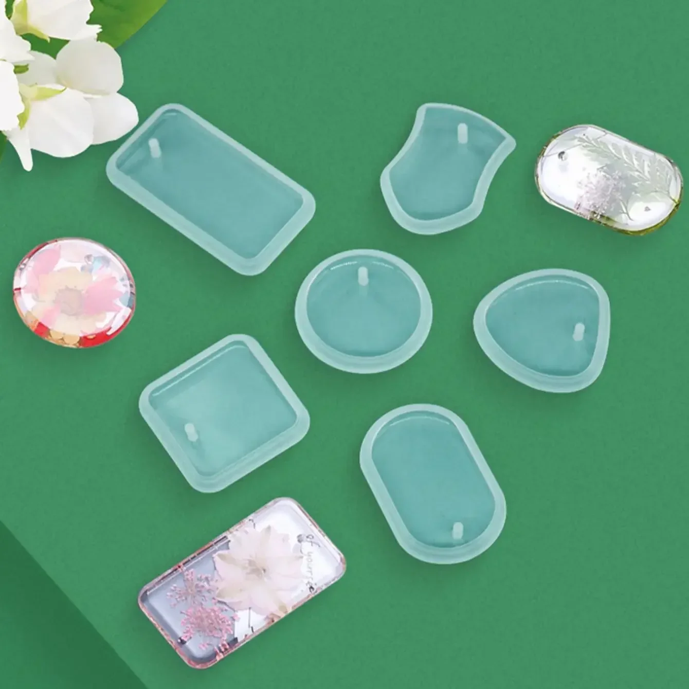 6pcs/1set-Pendant Silicone Mold DIY Oval Square Crystal Gemstone Shaped Necklace Keychain Earring Pendant Mold Epoxy Mold