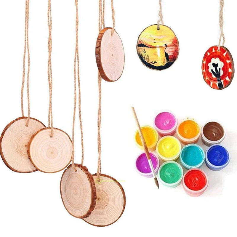 60Pcs Unfinished Wood Slices With Bark For Crafts Wood Kit Circles Log Discs For DIY Craft Wedding Ornaments