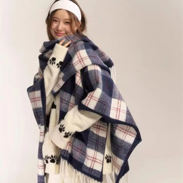 

Blended Retro Plaid dual-purpose Tassel Scarf Popular New Scarf women's Fashion Outfit Big Shawl Sjaal Winter 4w922